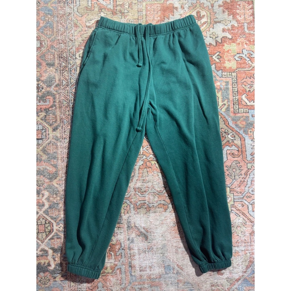 Garage Green Fleece Joggers Womens Medium High Rise Drawstring Sweatpants